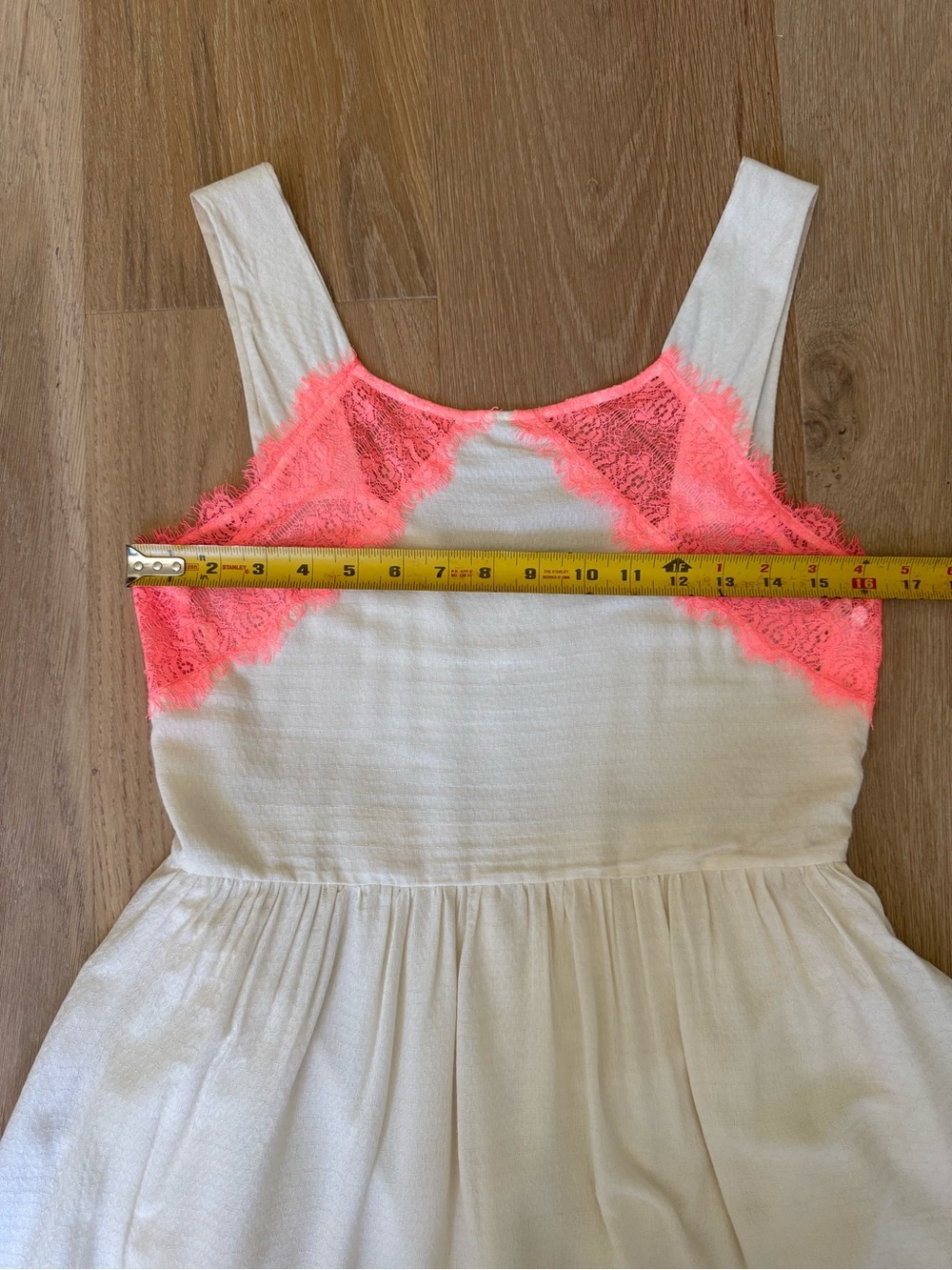 Women’s Free People Cream & Neon Coral Lace Trim Babydoll Dress Size 4 - Picture 4 of 8
